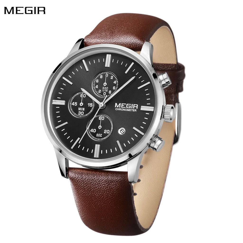 Men’s Sport Chronograph Watch with Leather Strap – Modern & Durable Design