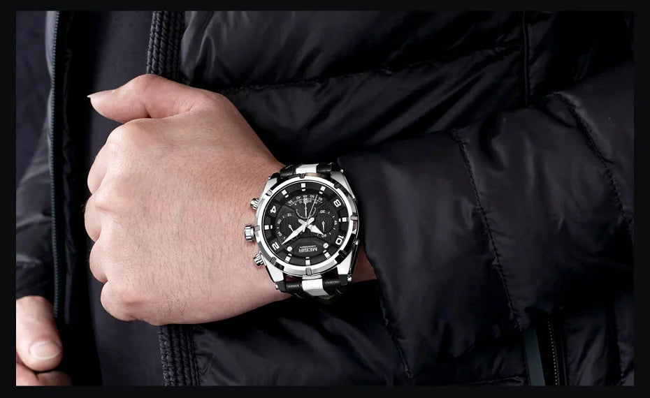 MEGIR Men’s Wrist 2076 Watch – Chronograph with Leather Strap
