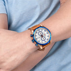 MEGIR Men’s Military Watch with Chronograph, Leather Strap, and Water Resistance