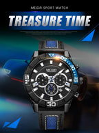 MEGIR Men’s Watch – Waterproof Sport Chronograph with Leather Strap