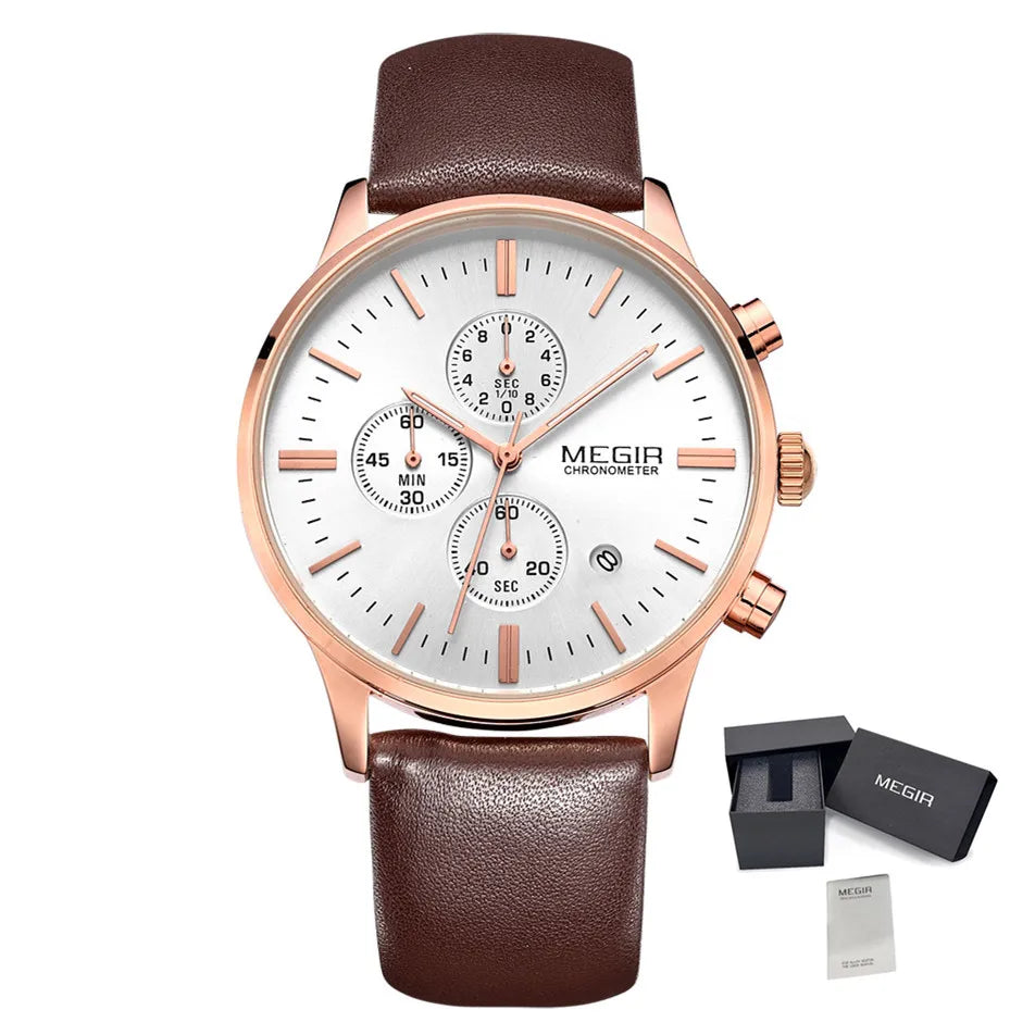 Men’s Sport Chronograph Watch with Leather Strap – Modern & Durable Design