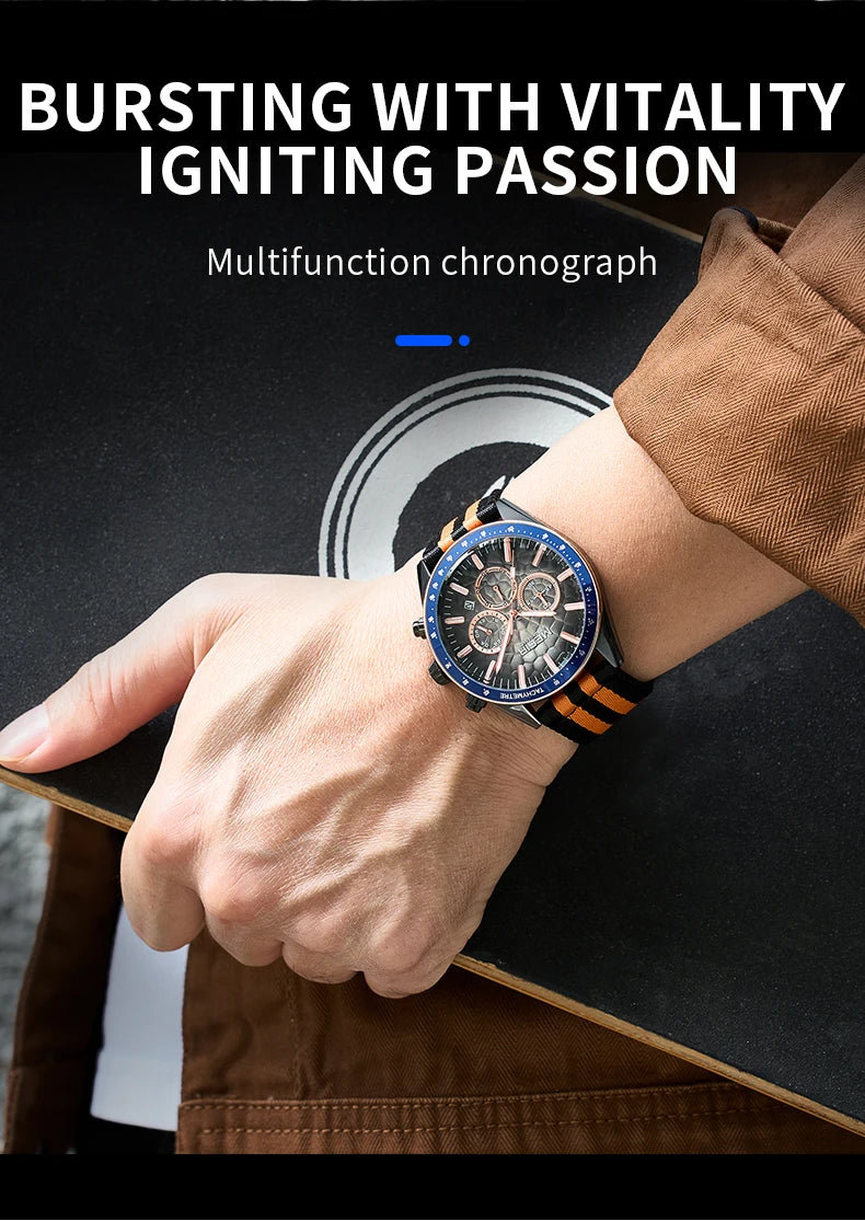 MEGIR Sport Watch for Men Chronograph Quartz Wristwatch with Honeycomb Texture Dial Canvas Band Date Decorative Tachymeter Bezel