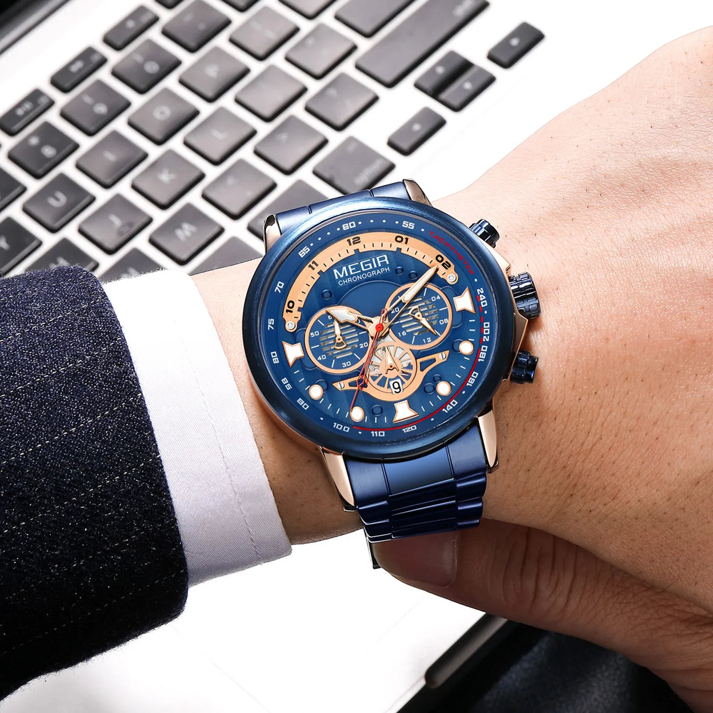 MEGIR Men’s Luxury 8890 Watch – Stainless Steel Chronograph & Water Resistant