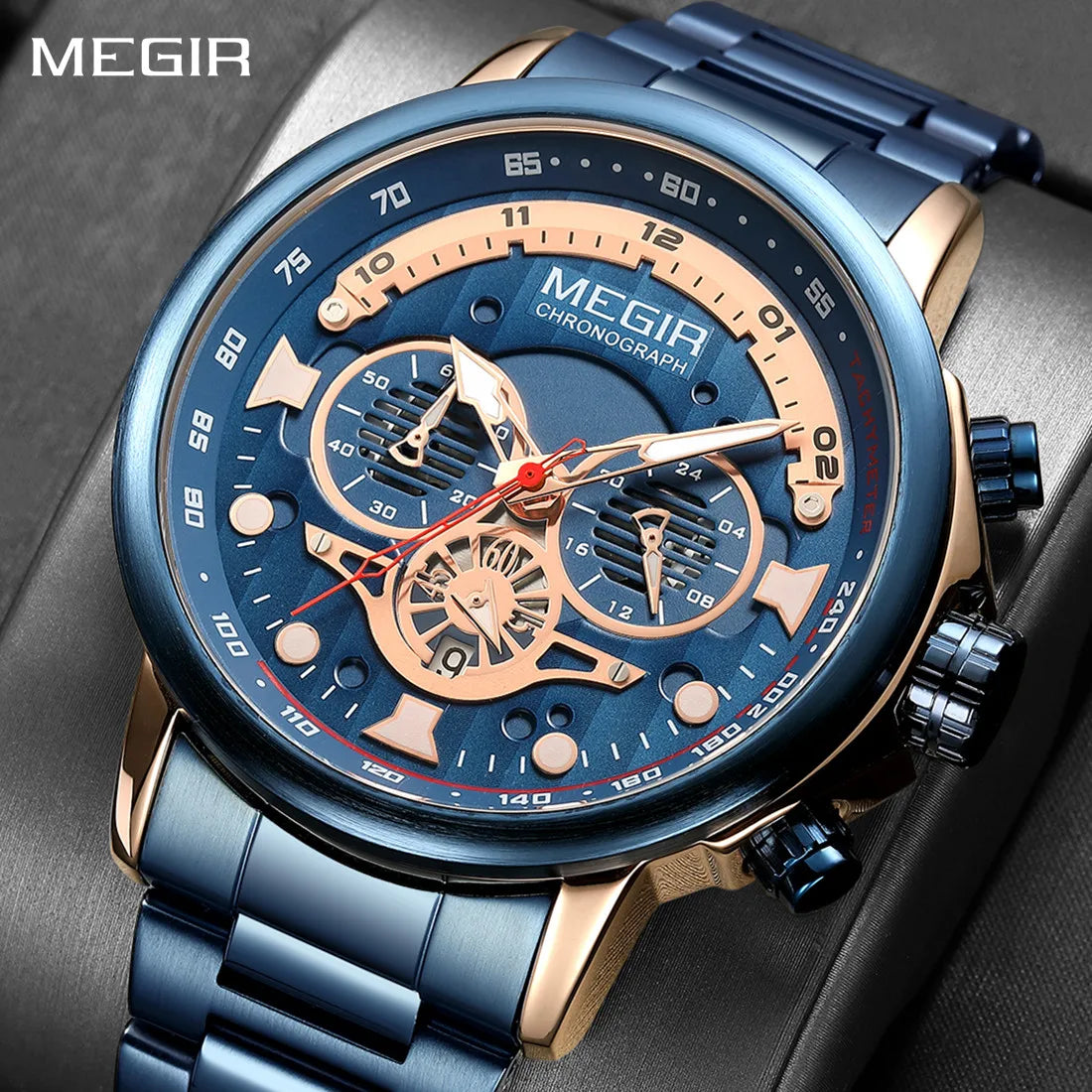MEGIR Men’s Luxury 8890 Watch – Stainless Steel Chronograph & Water Resistant