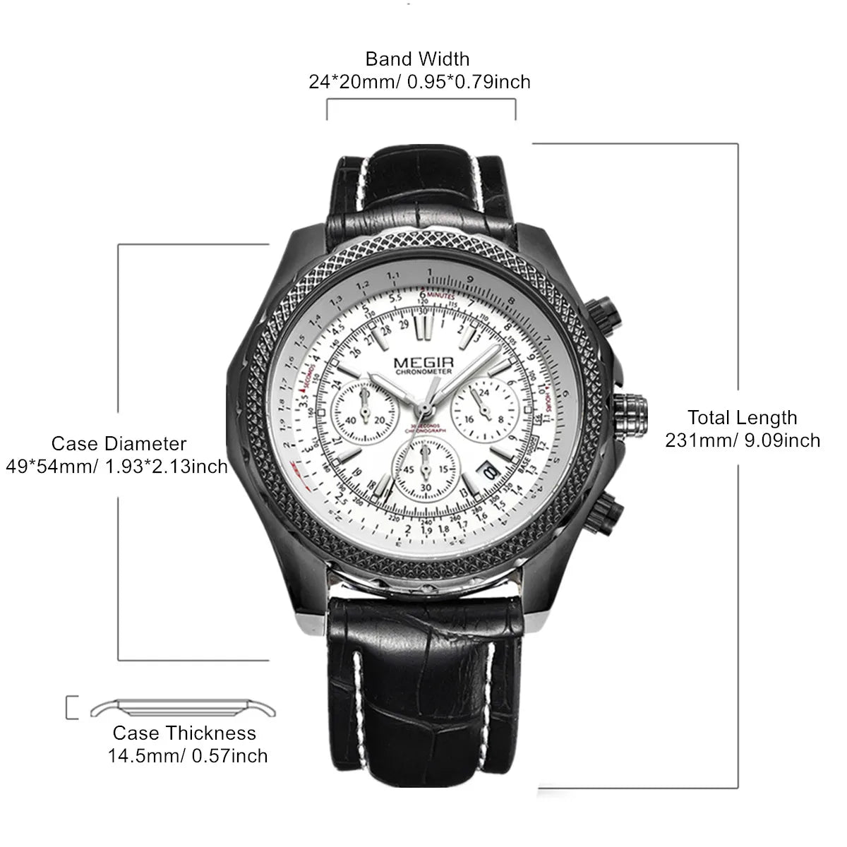 MEGIR 2067 Men’s Sport Quartz Watch with Chronograph and Leather Strap