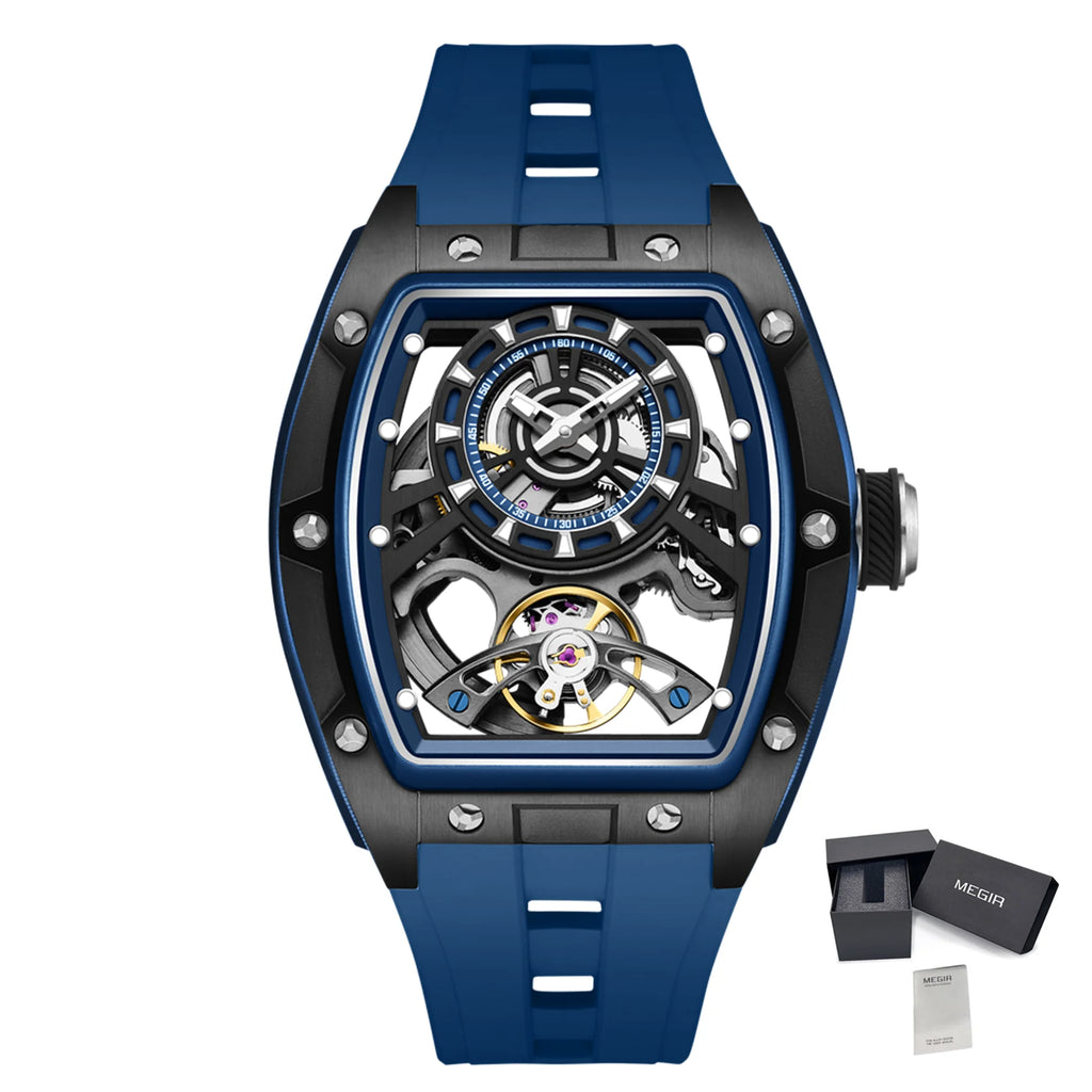 MEGIR Herren-Automatik-Sportuhr mit Hardlex-Glas und Skelett-Design