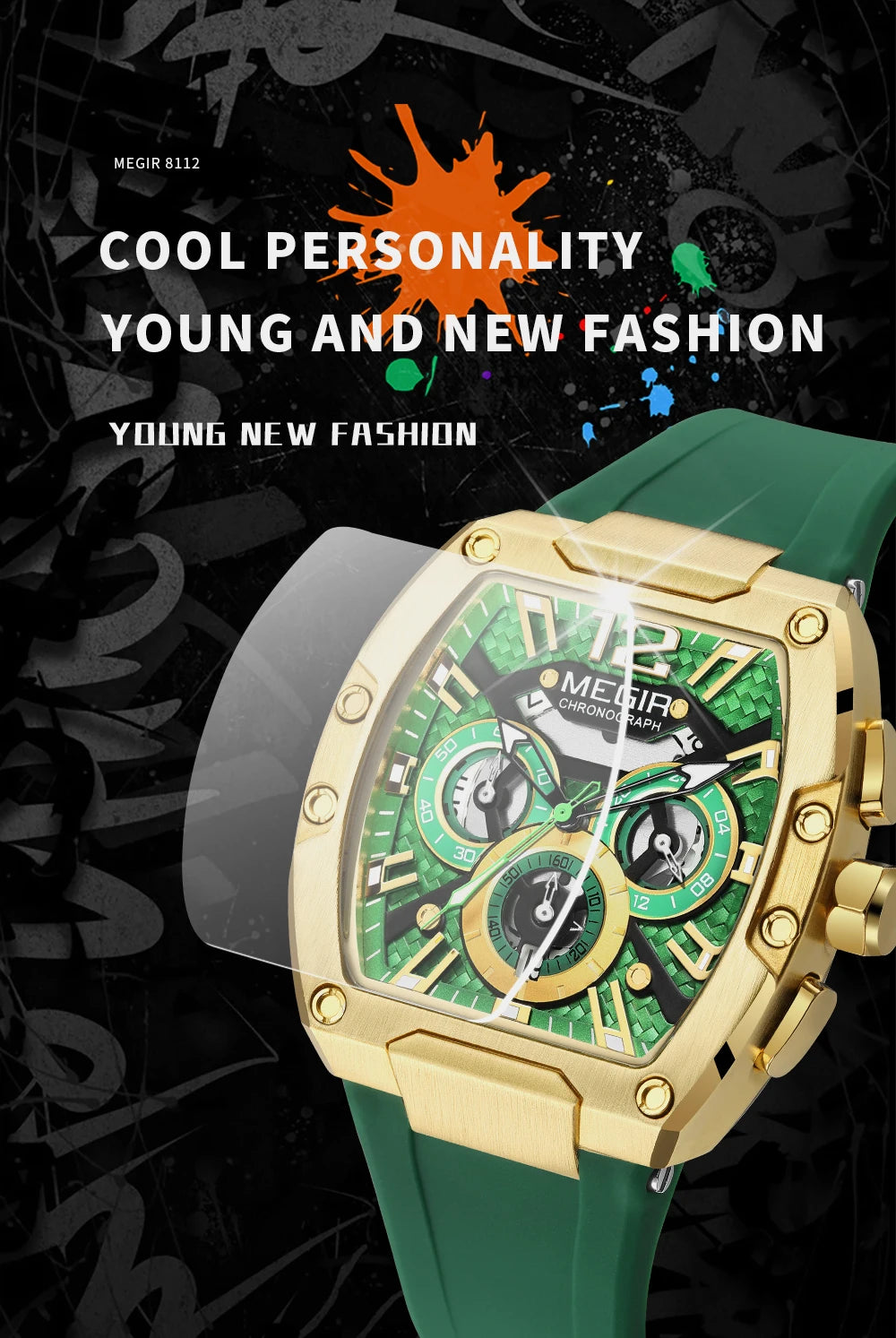 MEGIR Men’s Watch – Waterproof Sport Chronograph with Large Dial