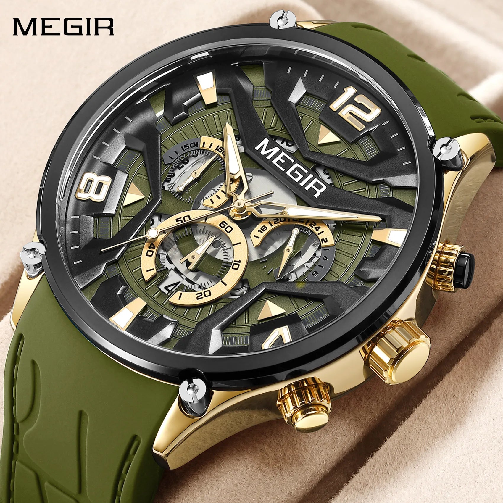 MEGIR – Men’s Military 2222 Quartz Watch with Chronograph and Silicone Strap