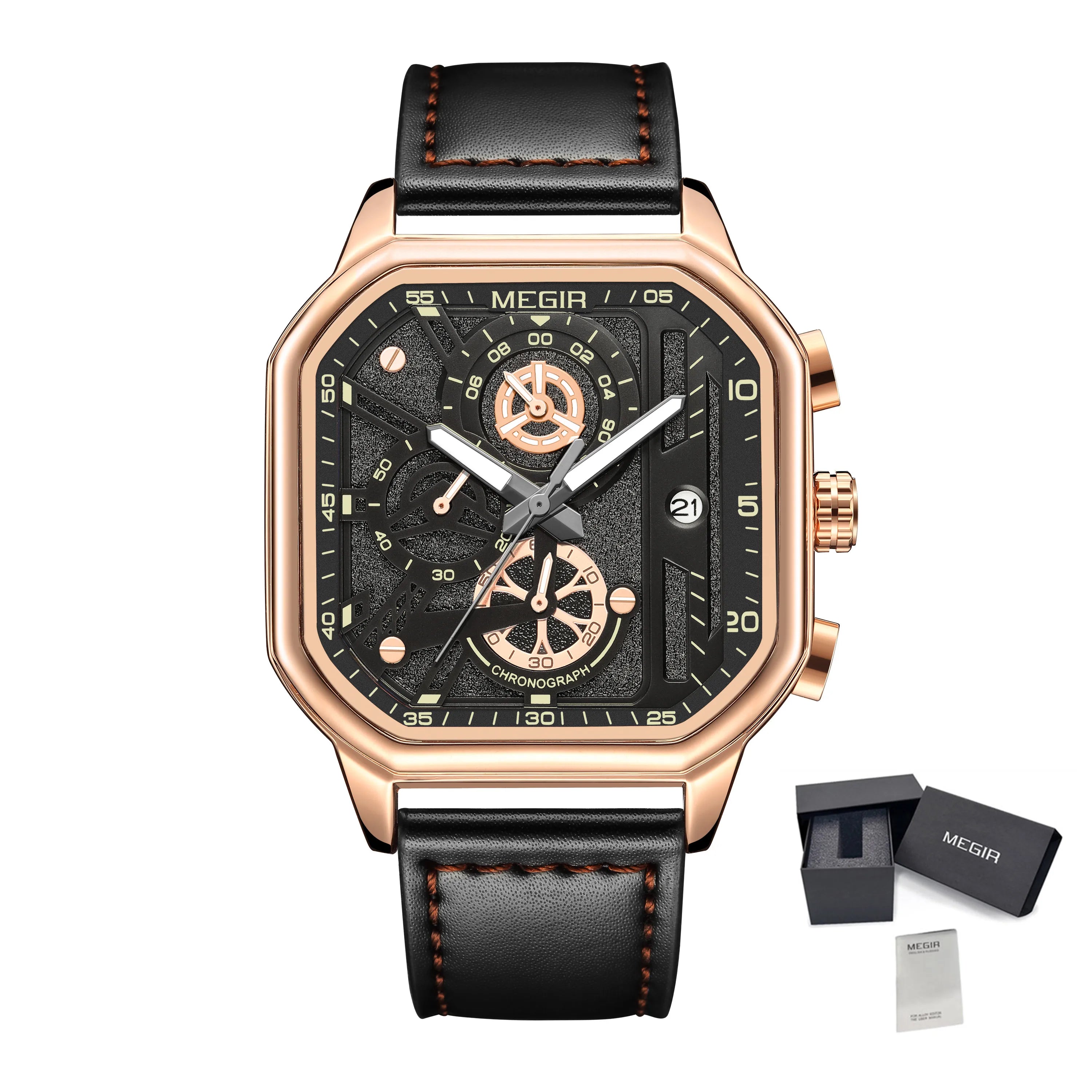MEGIR Men’s Military Watch – Quartz Chronograph with Leather Strap