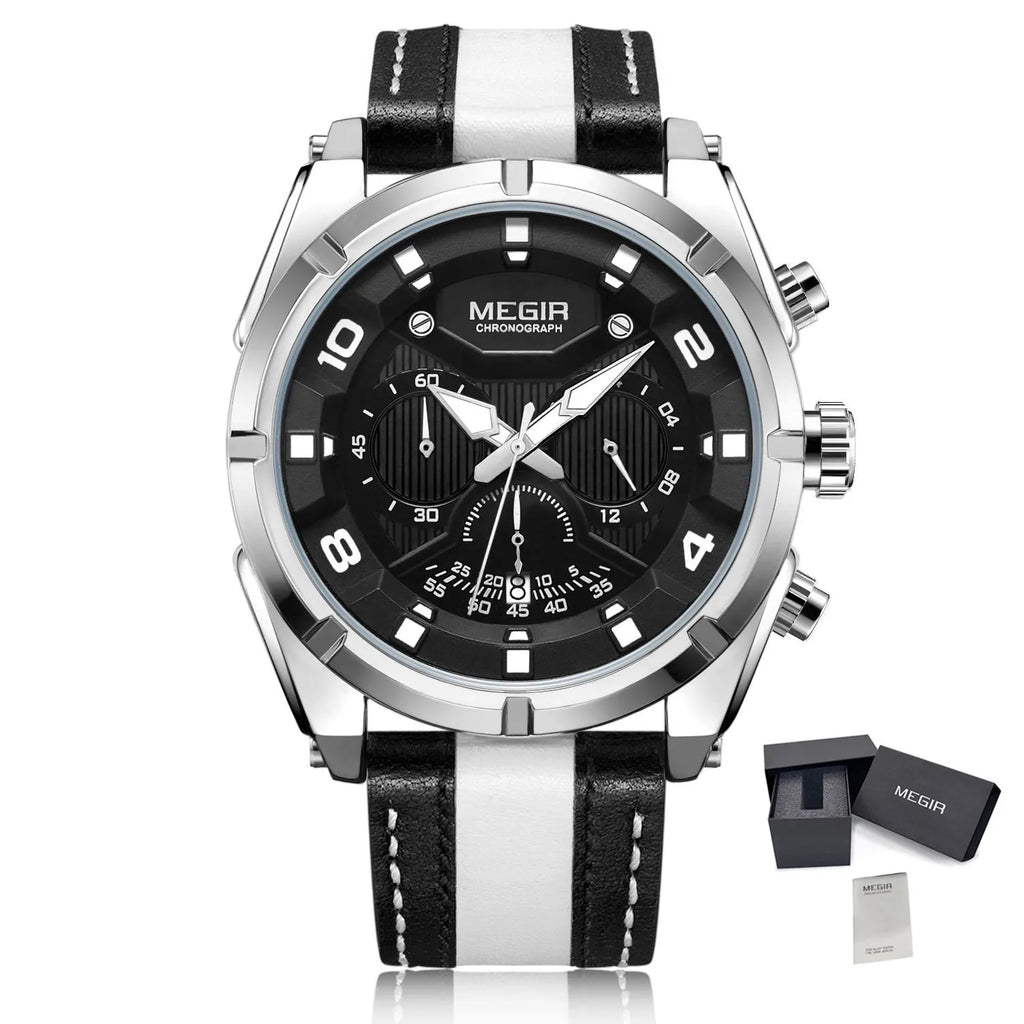MEGIR Men’s Wrist 2076 Watch – Chronograph with Leather Strap