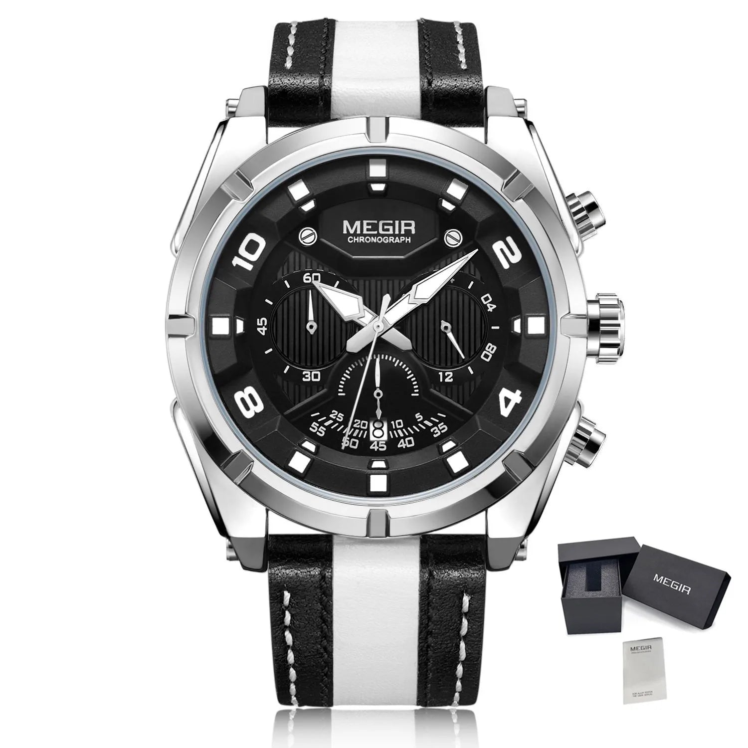 MEGIR Men’s Wrist 2076 Watch – Chronograph with Leather Strap
