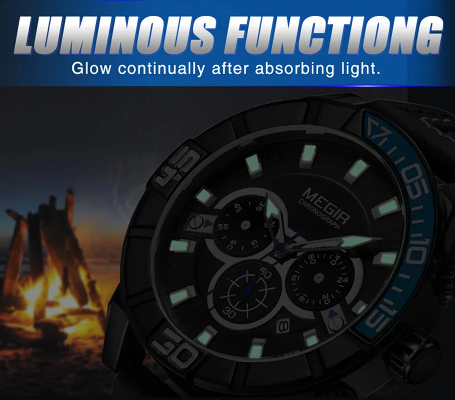 MEGIR Men’s Watch – Waterproof Sport Chronograph with Leather Strap