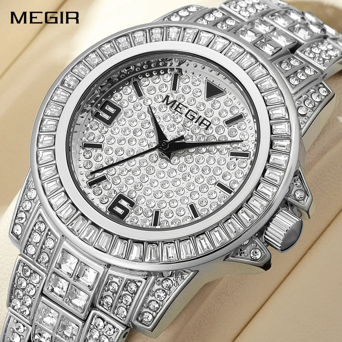 MEGIR Men’s Watch with Diamond Accents & Large Dial – Business Style Timepiece