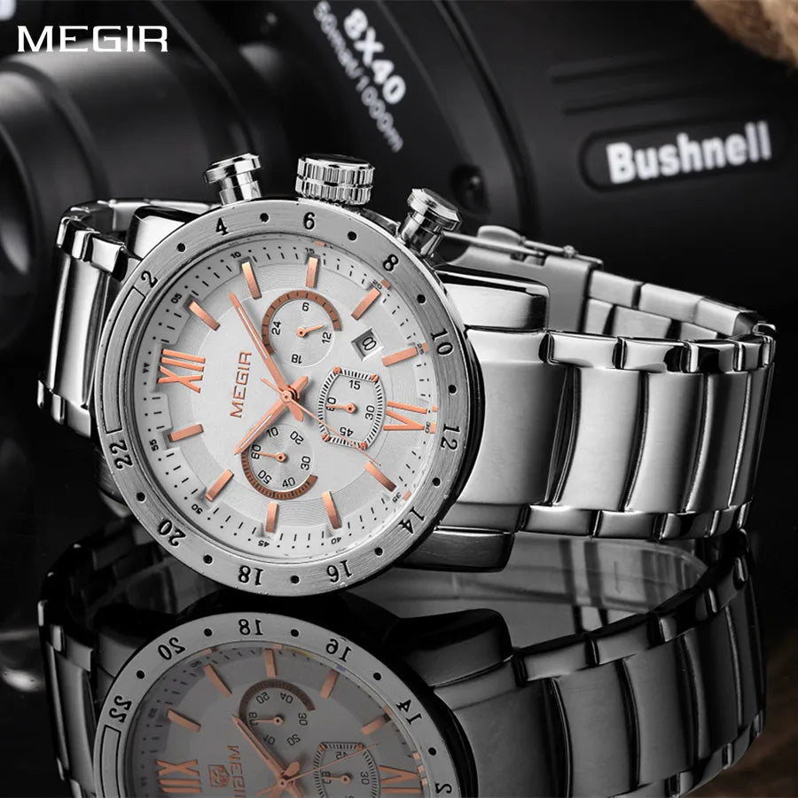 MEGIR Men’s Luxury Watch – Stainless Steel Chronograph with Water Resistance