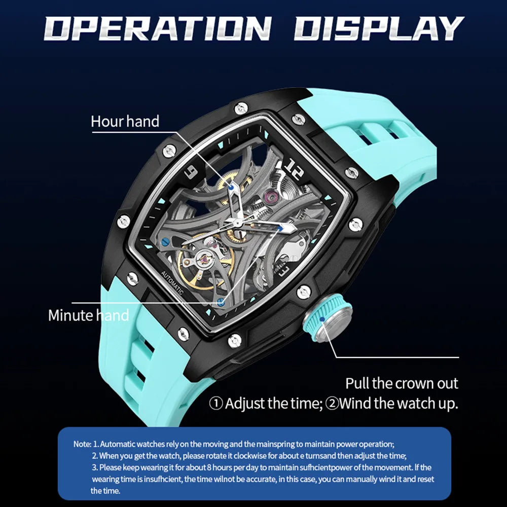 Megir Automatic Sport Steel Watch – Skeleton Dial – 3 ATM Water Resistance