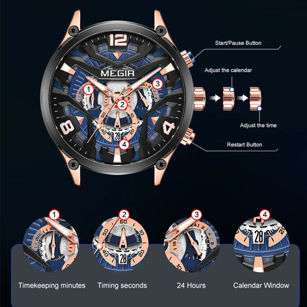 MEGIR – Men’s Military 2222 Quartz Watch with Chronograph and Silicone Strap
