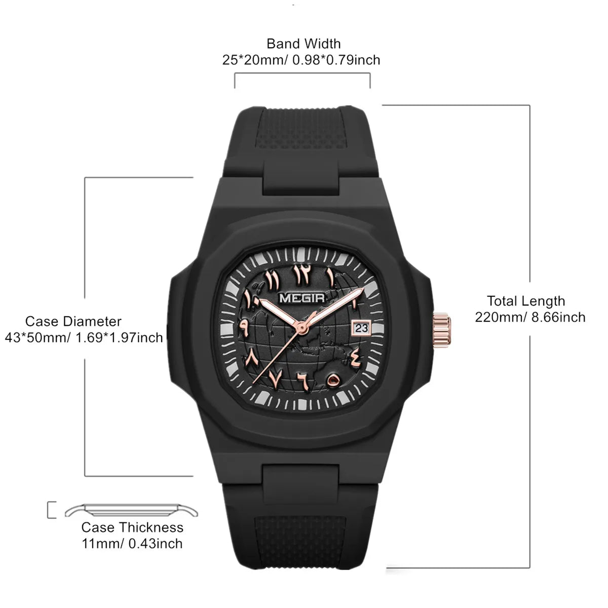 MEGIR 8119 Men's Sport Quartz Watch with Silicone Strap and Water Resistance