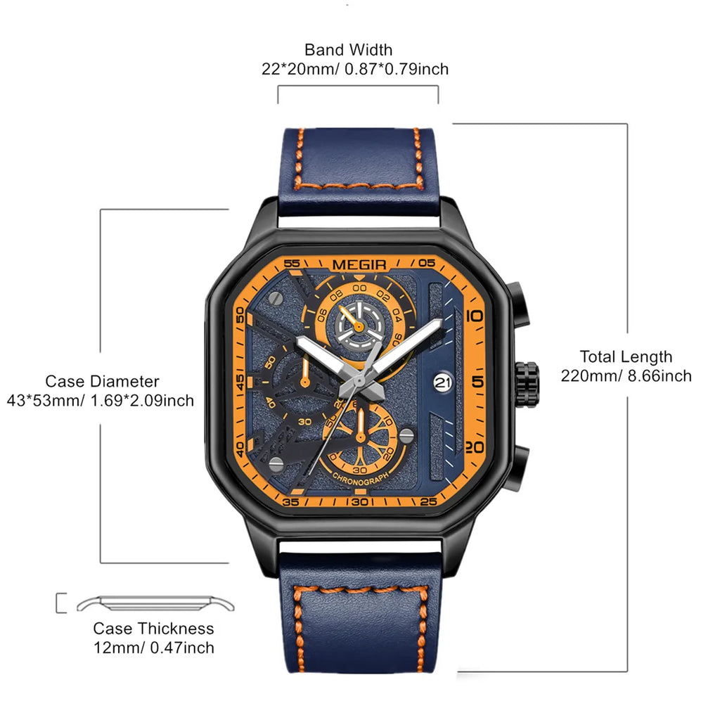 MEGIR Men’s Military Watch – Quartz Chronograph with Leather Strap