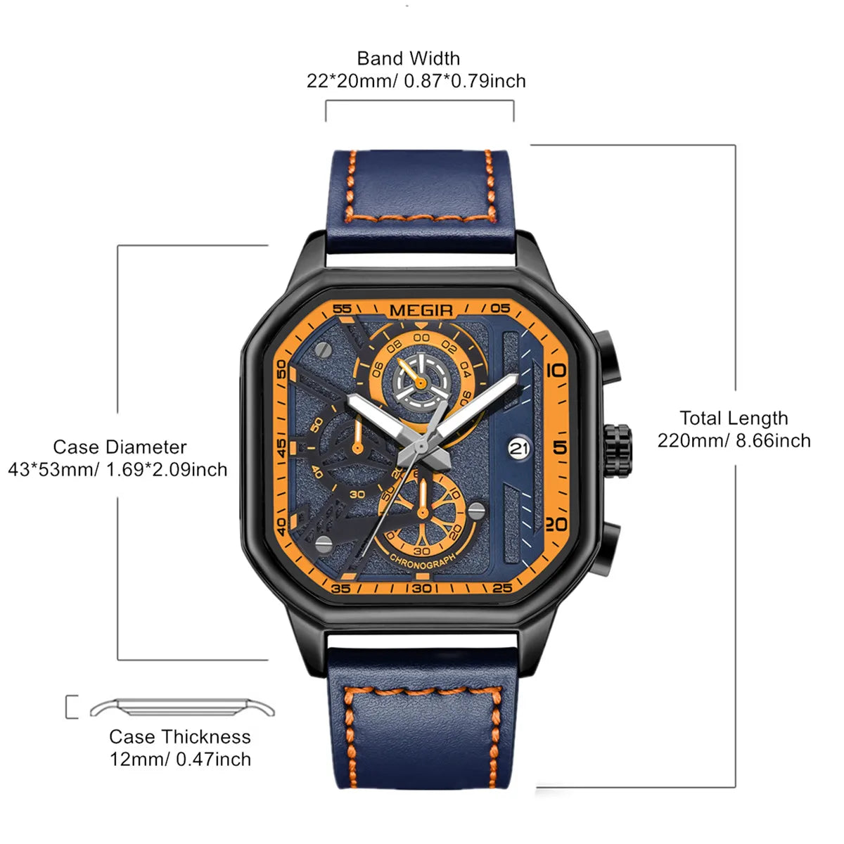 MEGIR Men’s Military Watch – Quartz Chronograph with Leather Strap