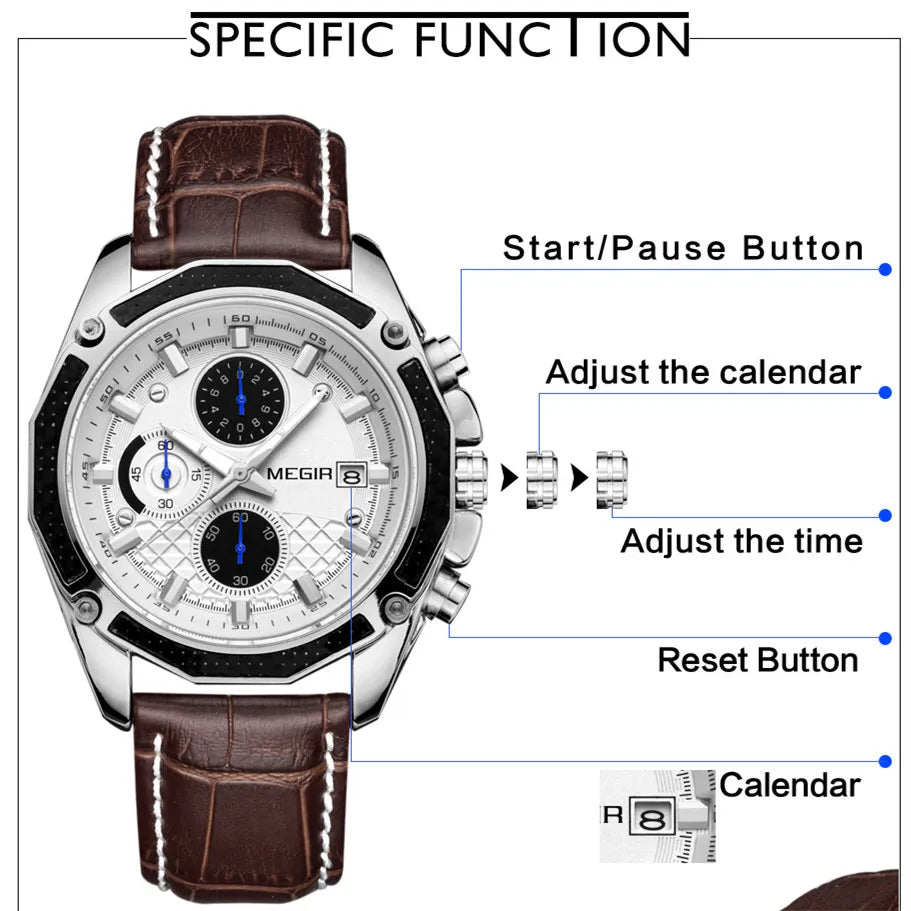 Megir SportLeather Chrono – Men's Waterproof Watch