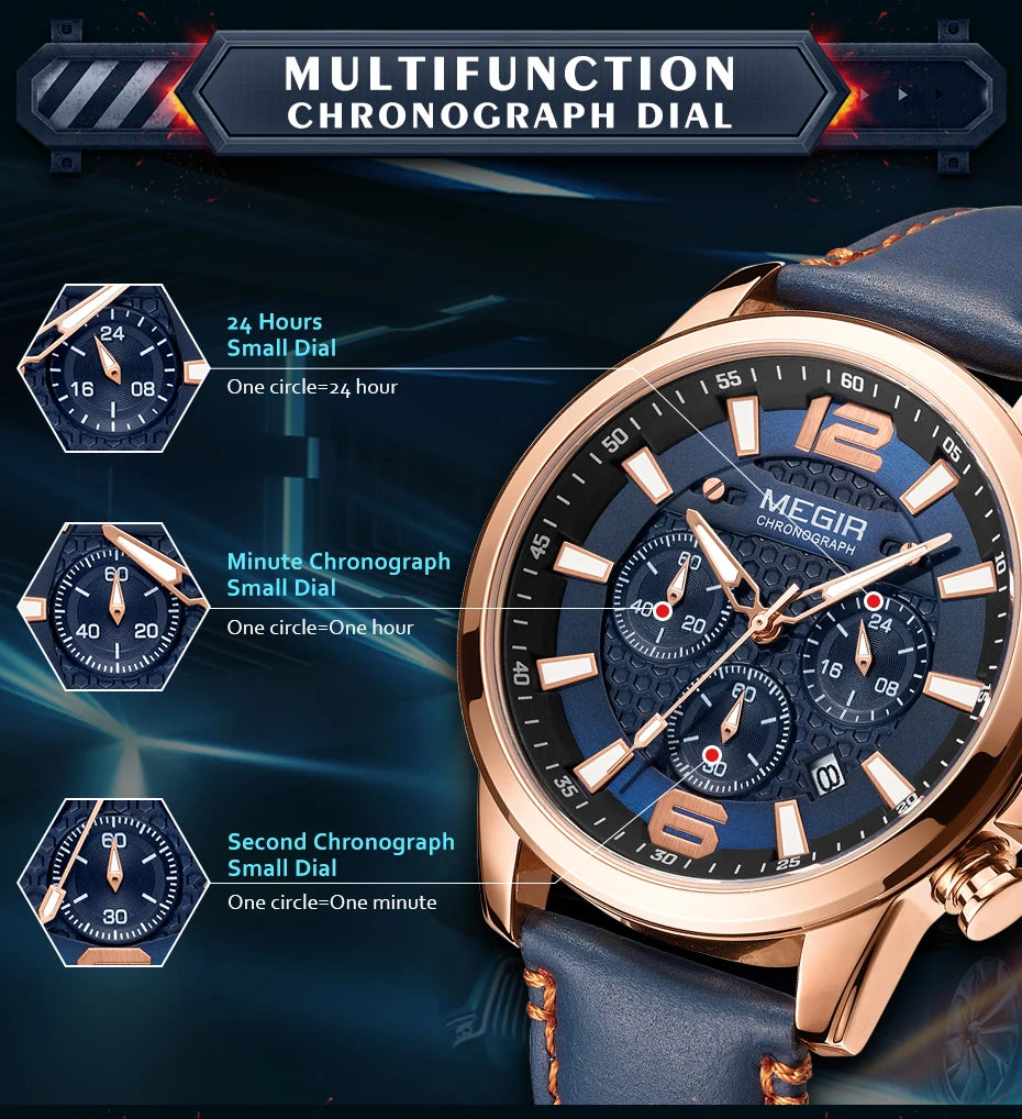 MEGIR – Men’s Luxury Casual Watch with Chronograph & Luminous Display