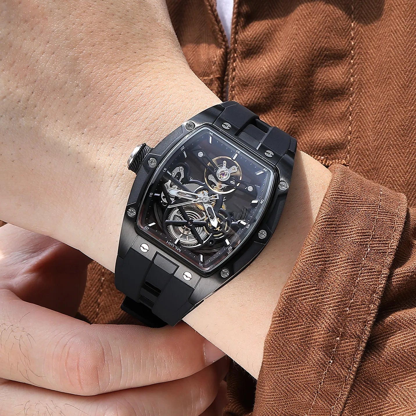 MEGIR 2242 Men’s Automatic Watch with Skeleton Design and Silicone Strap