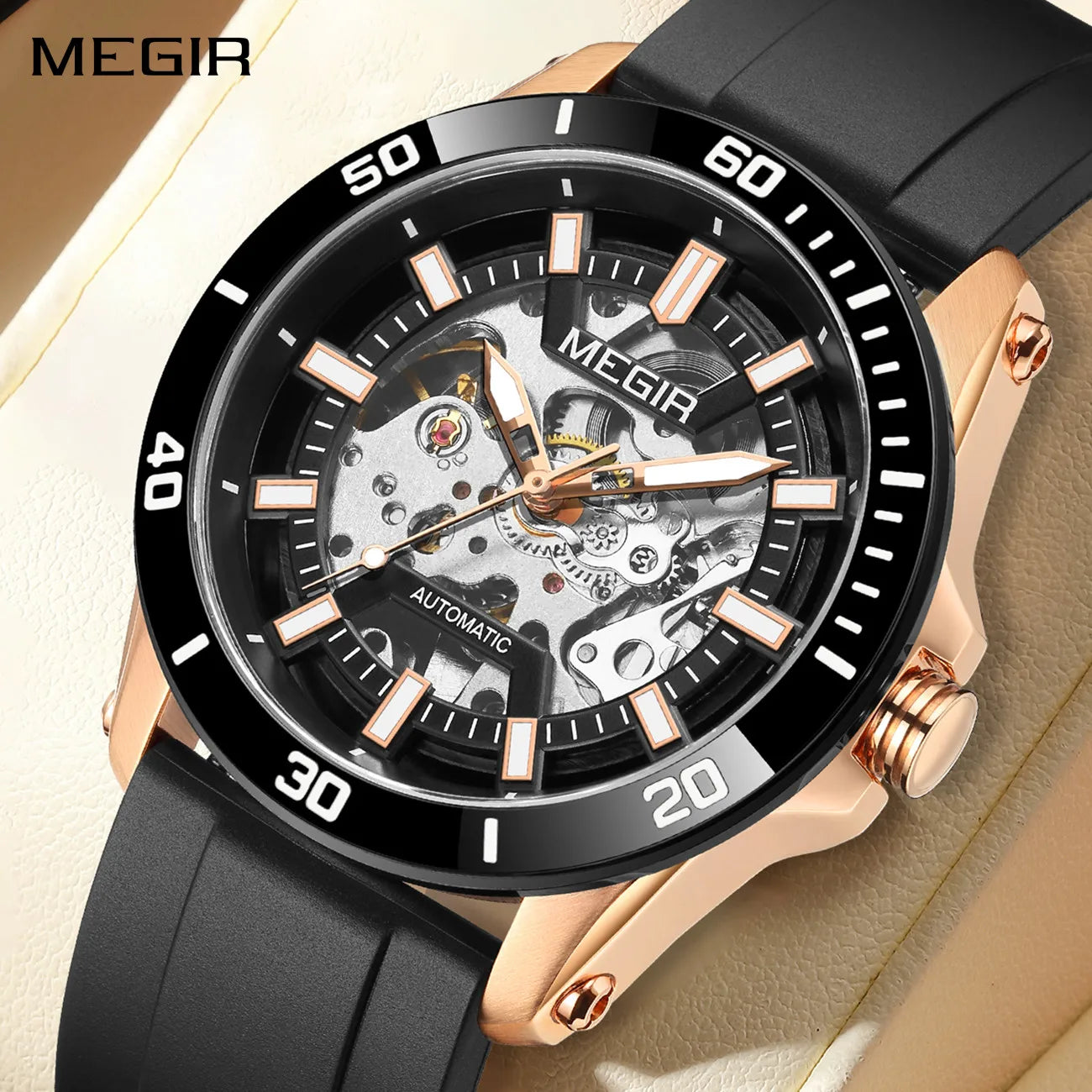 MEGIR 8605 Men’s Mechanical Watch with Stainless Steel Case and Sapphire Crystal