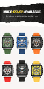 MEGIR – Herren-Quadratuhr 6789 mit blauem Silikonarmband und Chronograph