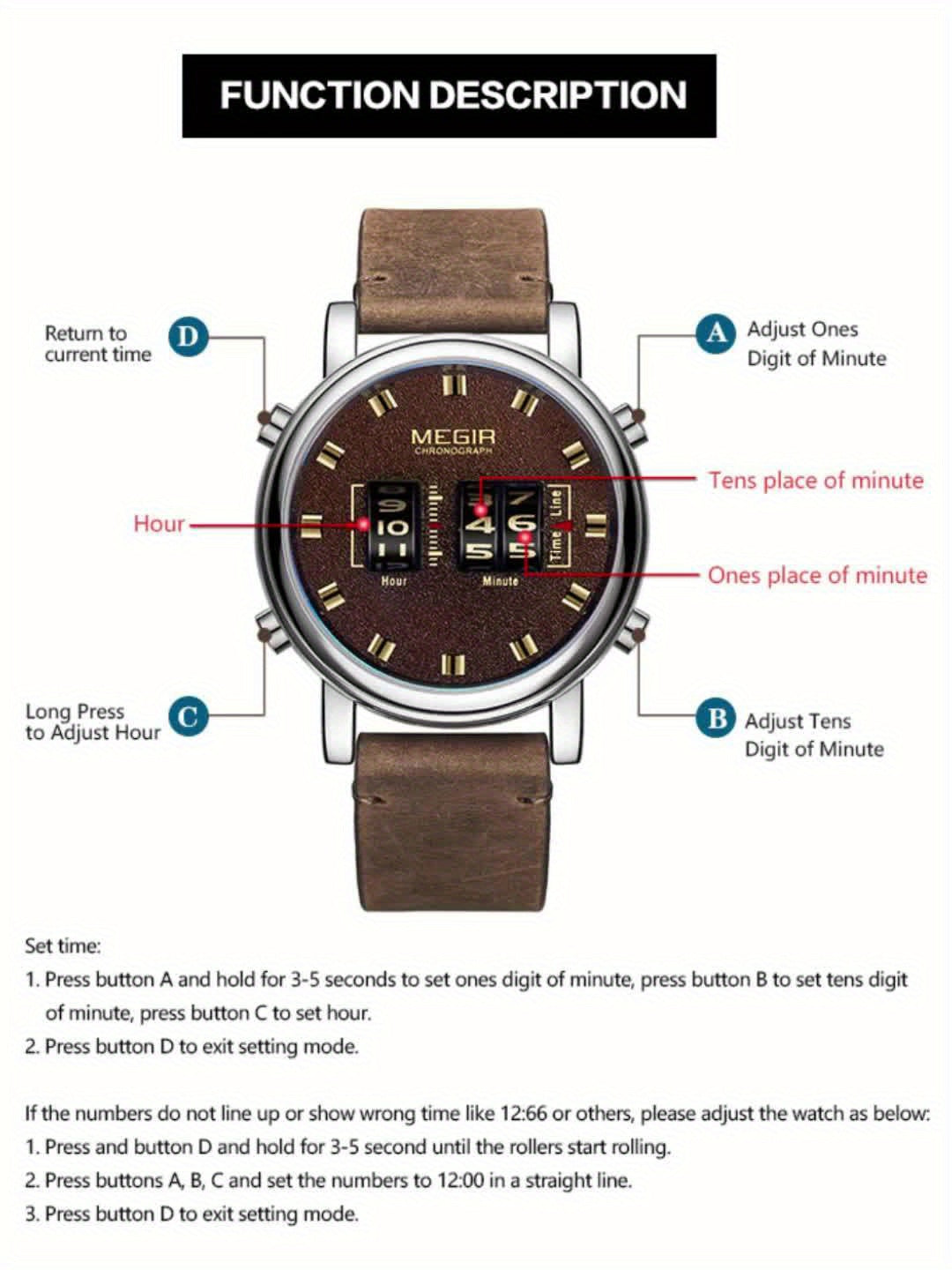 MEGIR Herren-Digitaluhr – Quarz mit Edelstahlarmband und vielseitigem Design