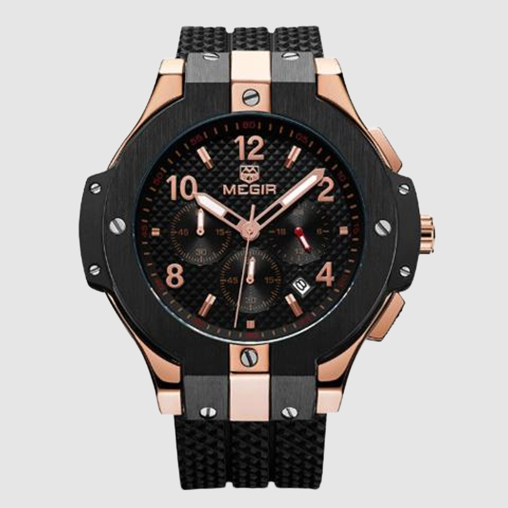 MEGIR 2050G Sport Watch with Chronograph, Stainless Steel Case & Rubber Strap