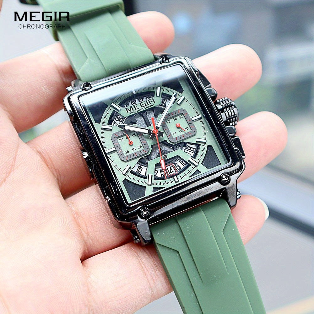 MEGIR – Herren-Quadratuhr 6789 mit blauem Silikonarmband und Chronograph