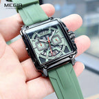 MEGIR – Herren-Quadratuhr 6789 mit blauem Silikonarmband und Chronograph