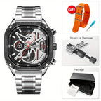 MEGIR Herren-Quarzuhr mit quadratischem Zifferblatt und 3 ATM Chronograph