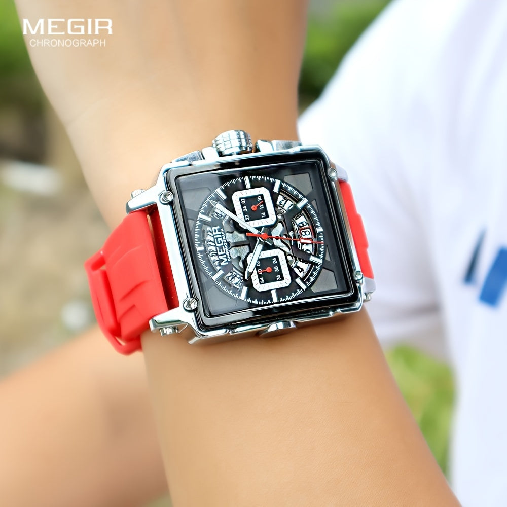 MEGIR – Herren-Quadratuhr 6789 mit blauem Silikonarmband und Chronograph