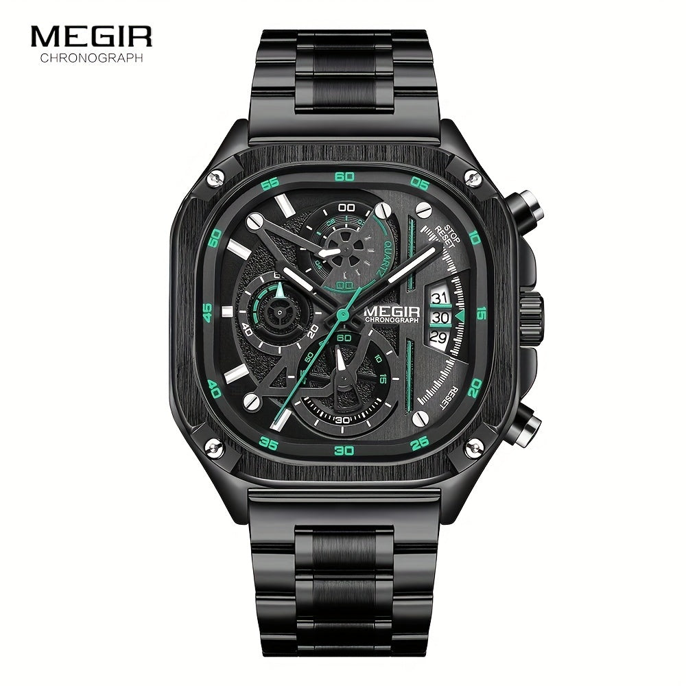 MEGIR Herren-Quarzuhr mit quadratischem Zifferblatt und 3 ATM Chronograph