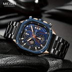 MEGIR Herren-Quarzuhr mit quadratischem Zifferblatt und 3 ATM Chronograph