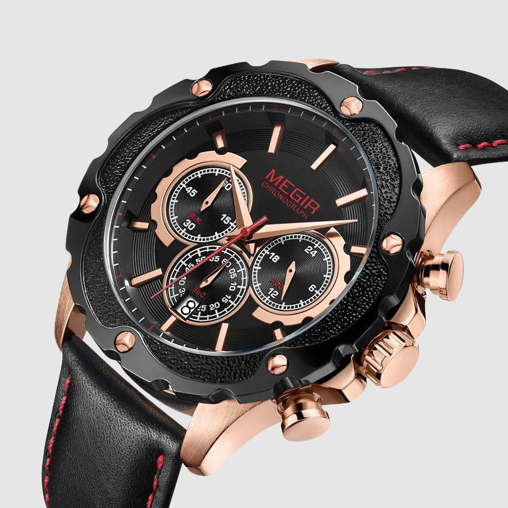 Men’s Sport 6586 Watch – Chronograph with Leather Strap