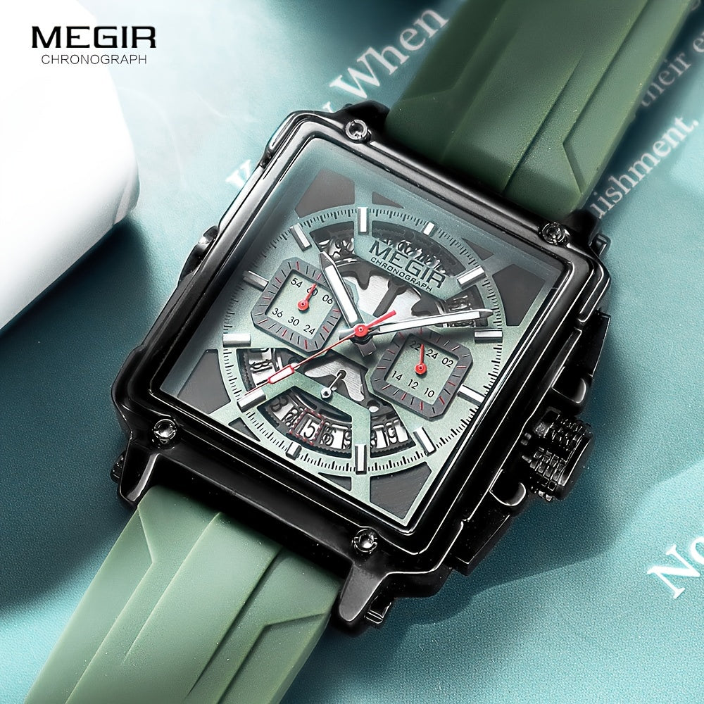 MEGIR – Herren-Quadratuhr 6789 mit blauem Silikonarmband und Chronograph