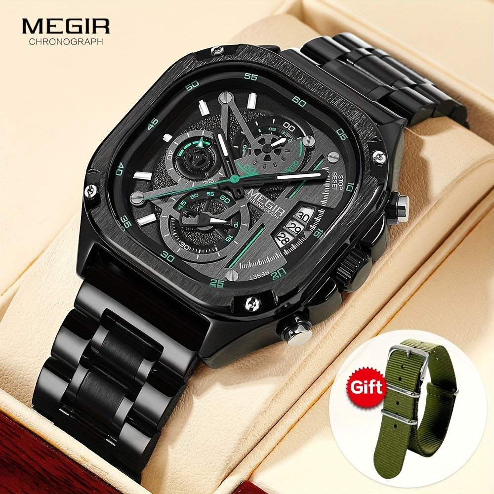 MEGIR Herren-Quarzuhr mit quadratischem Zifferblatt und 3 ATM Chronograph