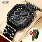 MEGIR Herren-Quarzuhr mit quadratischem Zifferblatt und 3 ATM Chronograph