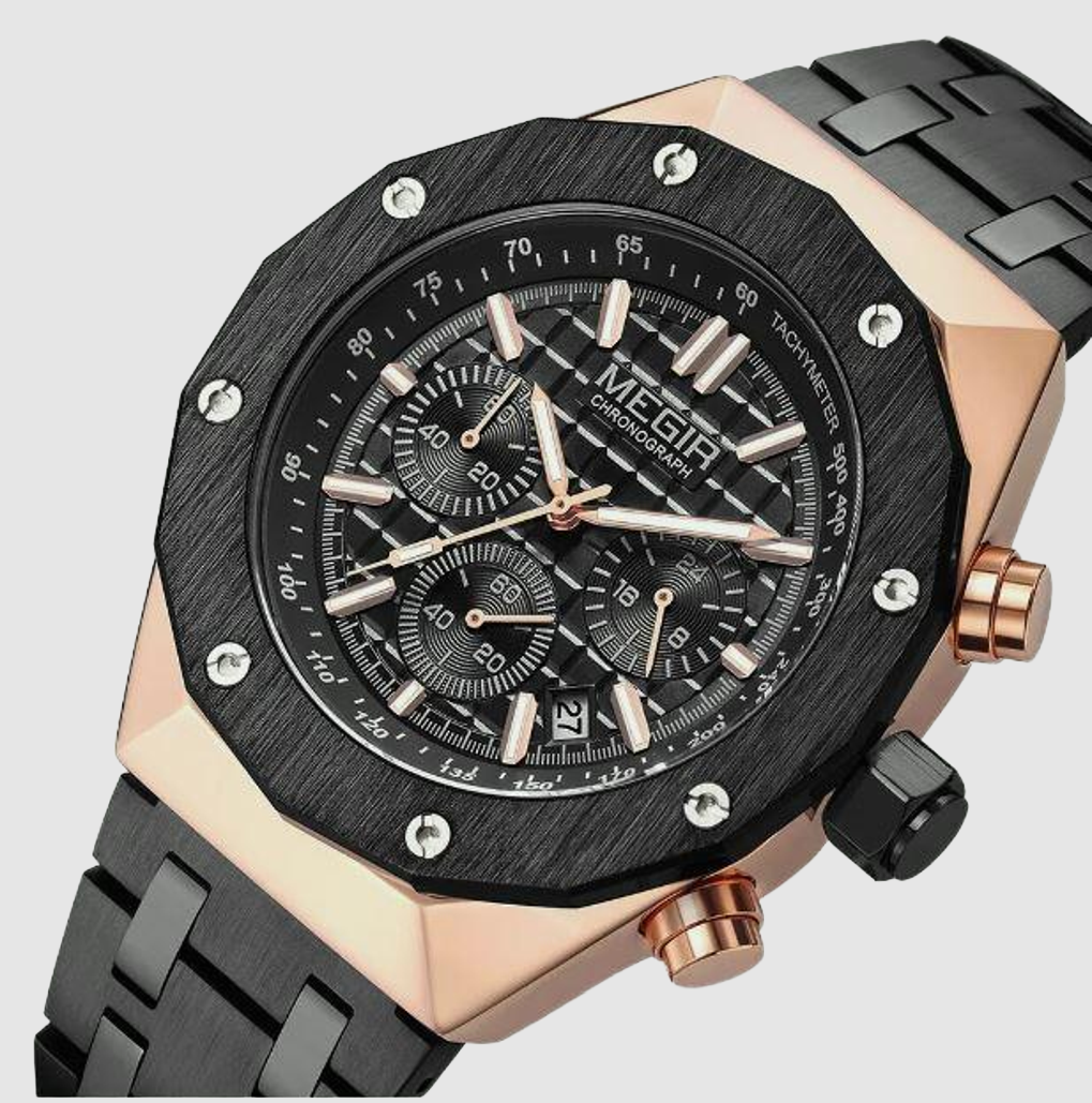MEGIR SteelForce 44 Chronograph – Steel & Luminous Dial