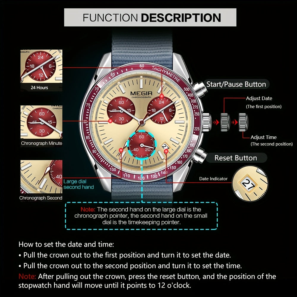 MEGIR Men’s Casual Watch 7790 with Canvas Strap