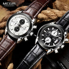MEGIR 220G Men’s Chronograph Watch with Japanese Movement and Leather Strap