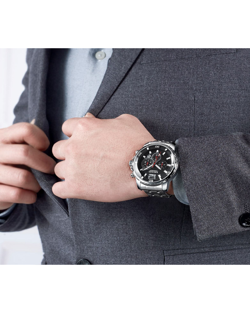 MEGIR 2068 Men’s Chronograph Watch – 46mm with Mesh Strap & Modern Style
