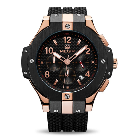 MEGIR 2050G Sport Watch with Chronograph, Stainless Steel Case & Rubber Strap