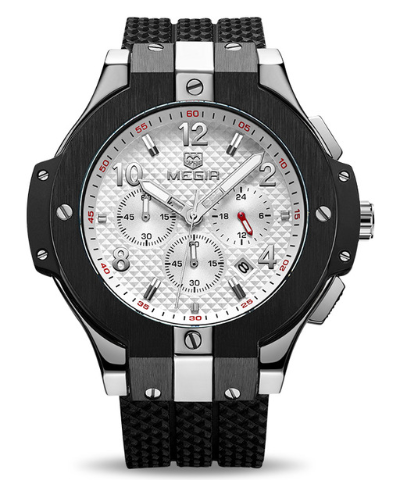 MEGIR 2050G Sport Watch with Chronograph, Stainless Steel Case & Rubber Strap