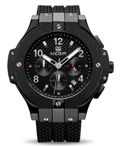 MEGIR 2050G Sport Watch with Chronograph, Stainless Steel Case & Rubber Strap