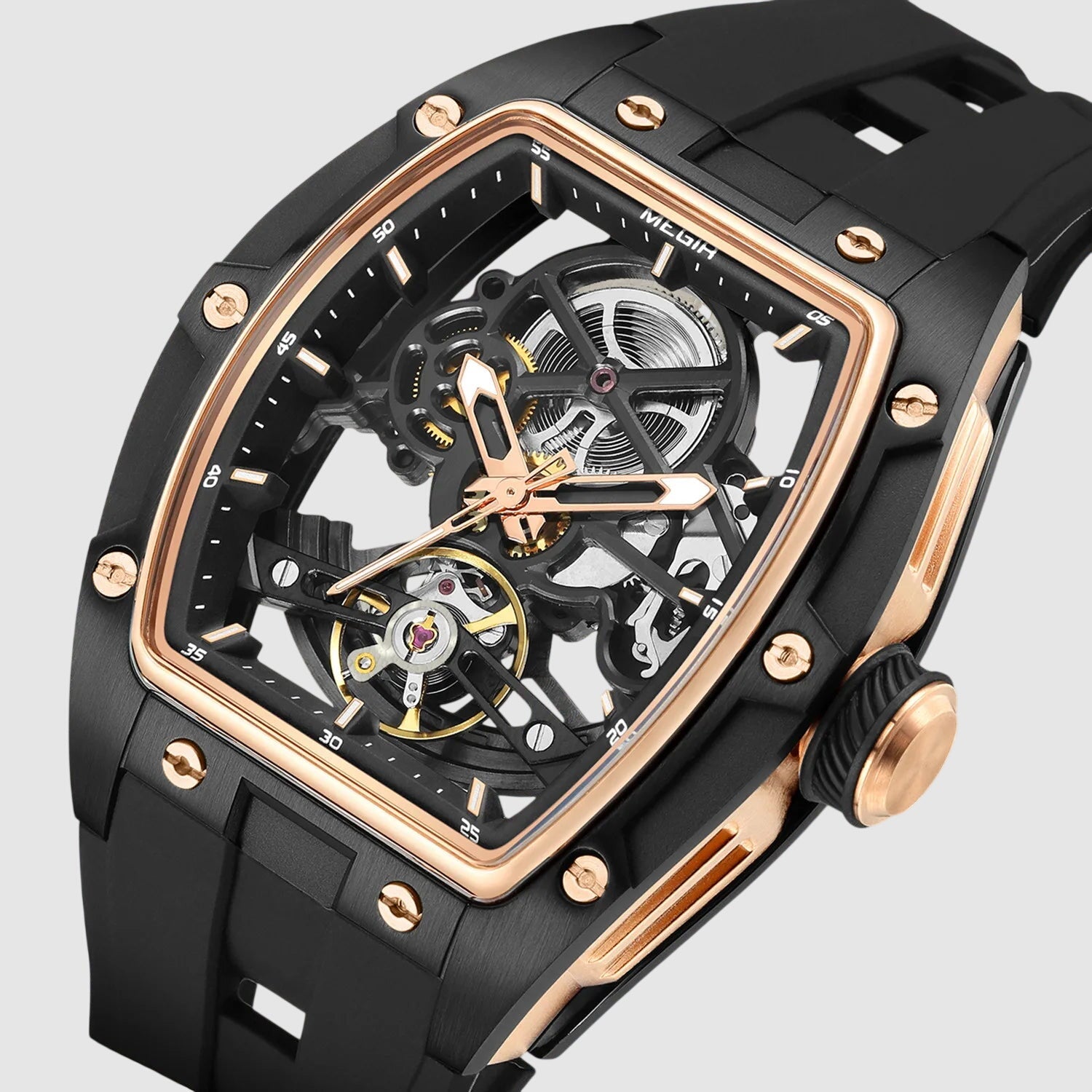 MEGIR 2242 Men’s Automatic Watch with Skeleton Design and Silicone Strap