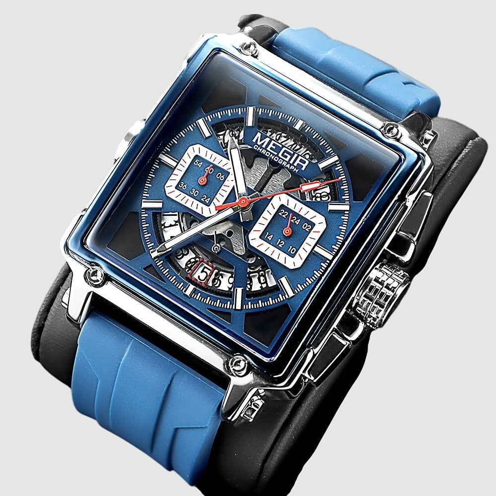MEGIR – Herren-Quadratuhr 6789 mit blauem Silikonarmband und Chronograph
