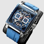 MEGIR – Herren-Quadratuhr 6789 mit blauem Silikonarmband und Chronograph